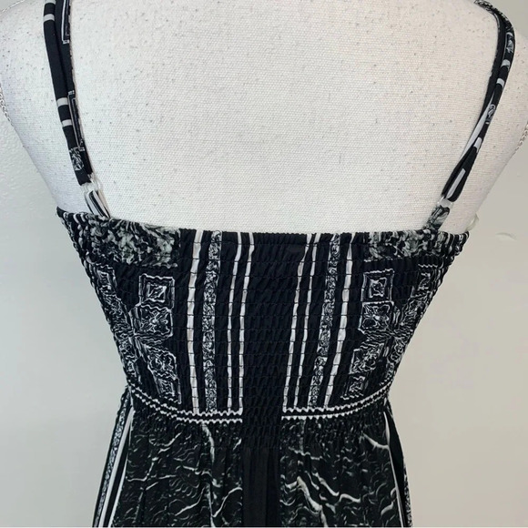 Maxi Dress Y2K Medium Empire V Neck‎ Black Print Spaghetti Strap Flowy Stretch - Picture 13 of 14